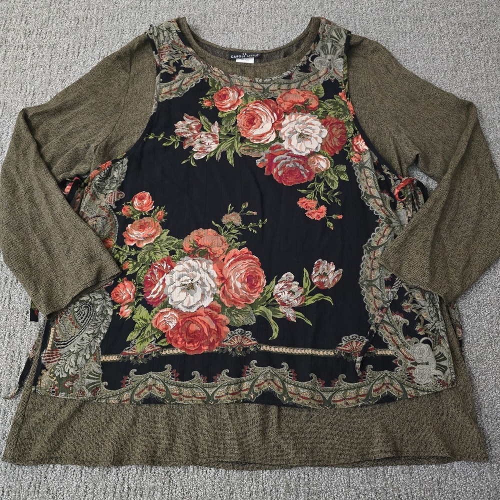 Carole Little Womens 16 Rayon Floral Apron Overlay Tunic Lagenlook Vintage